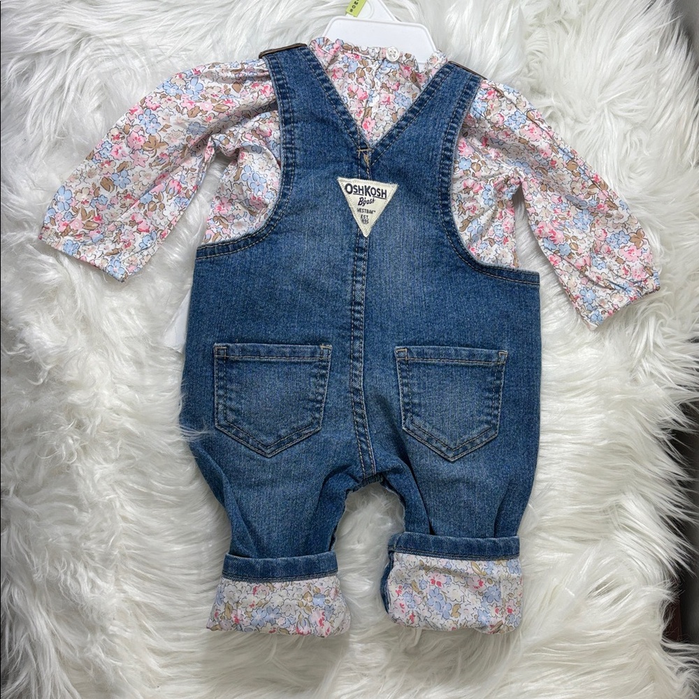 OshKosh B'gosh Floral and Blue 2 piece Overall set for Baby - Picture 2 of 8